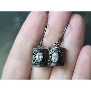 925 Sterling Silver Cubic Zirconia Dangling Pierced Earrings Vintage